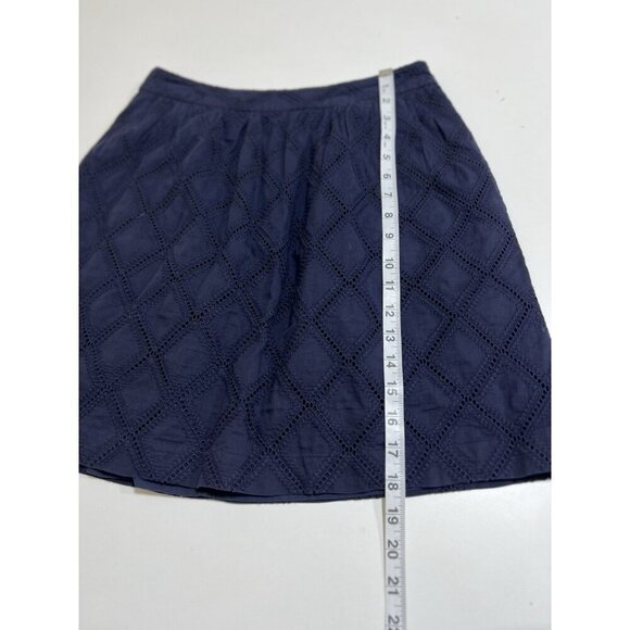 Anthropologie Tabitha Navy Eyelet Lace A-Line Skirt Cotton Preppy Classic Size 4 - Picture 5 of 6